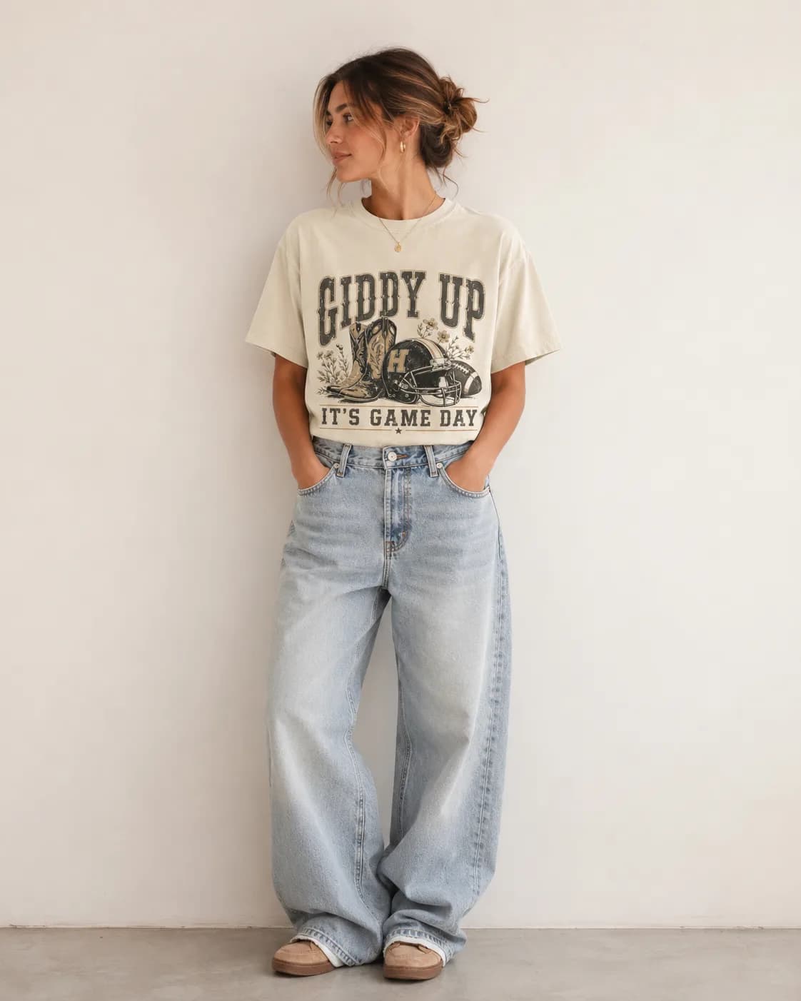 The GiddyUp Tee, worn